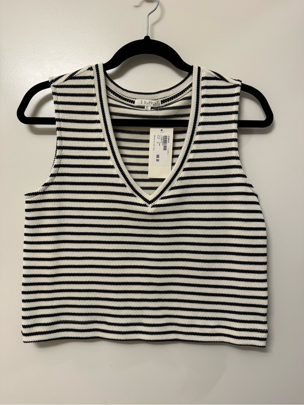 NWT EVEREVE Z Supply Black & White Striped V-Neck Knit Tank